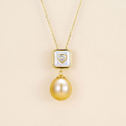 Heart Golden Pearl Pendant Necklace